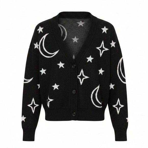Nikka K Sweaters - Nikka K Celestial Cosmic V Neck Button Front Crop Cardigan Size Medium